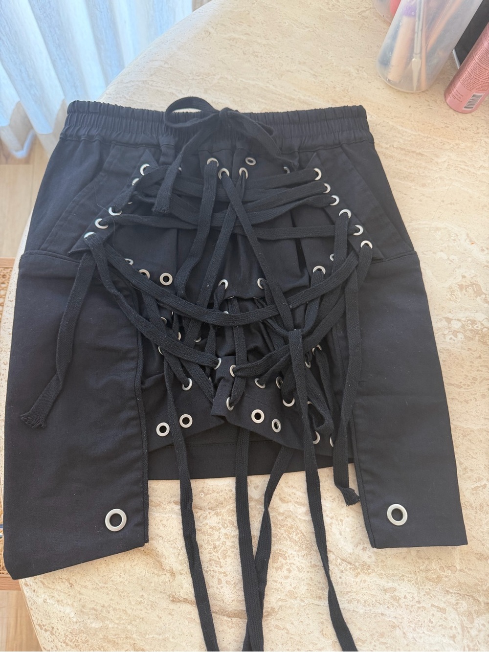 Black Lace-Up Skirt with Grommet Detail - Picture 3 of 3